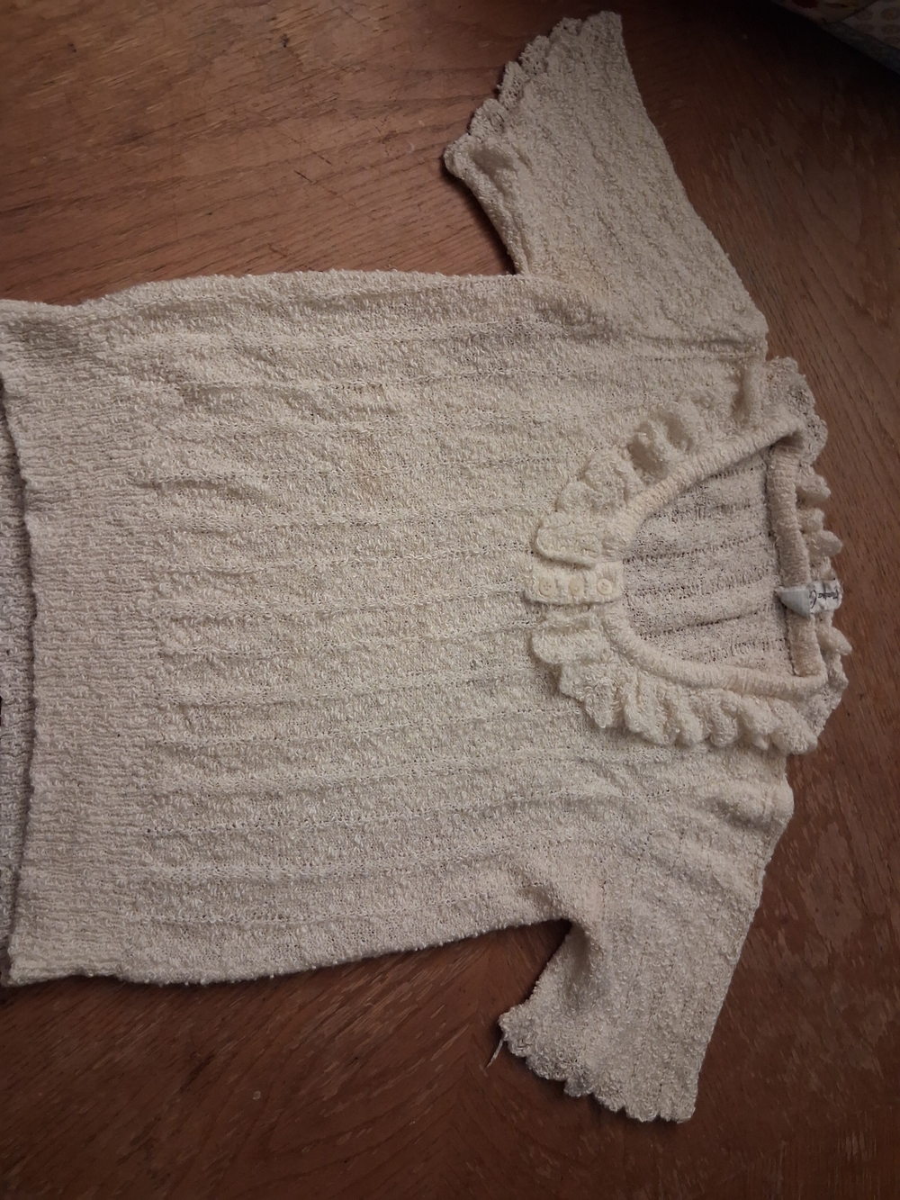 Marisa Christina Cream Ruffle-Neck Short Sleeve Sweater